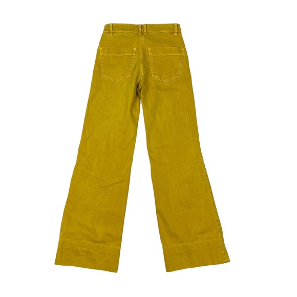 Free People Yellow Exposed Button Fly Run With Me Pintuck Flare Jeans - Picture 6 of 6